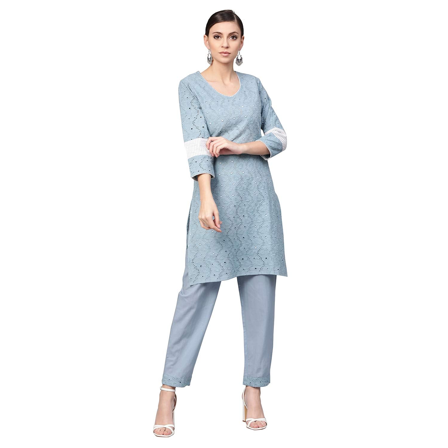 idaLia Cotton Blend Kurta Set for Women, 3/4 Sleeve, Calf-Length, Elegant Design for Special Occasions