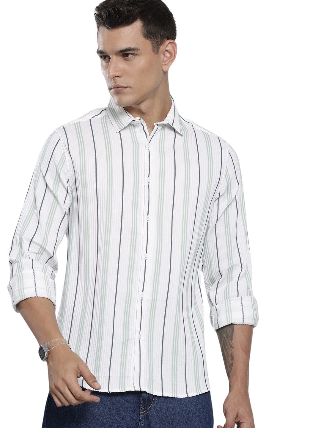 The Indian Garage Co Mens Striped Regular Fit Shirt