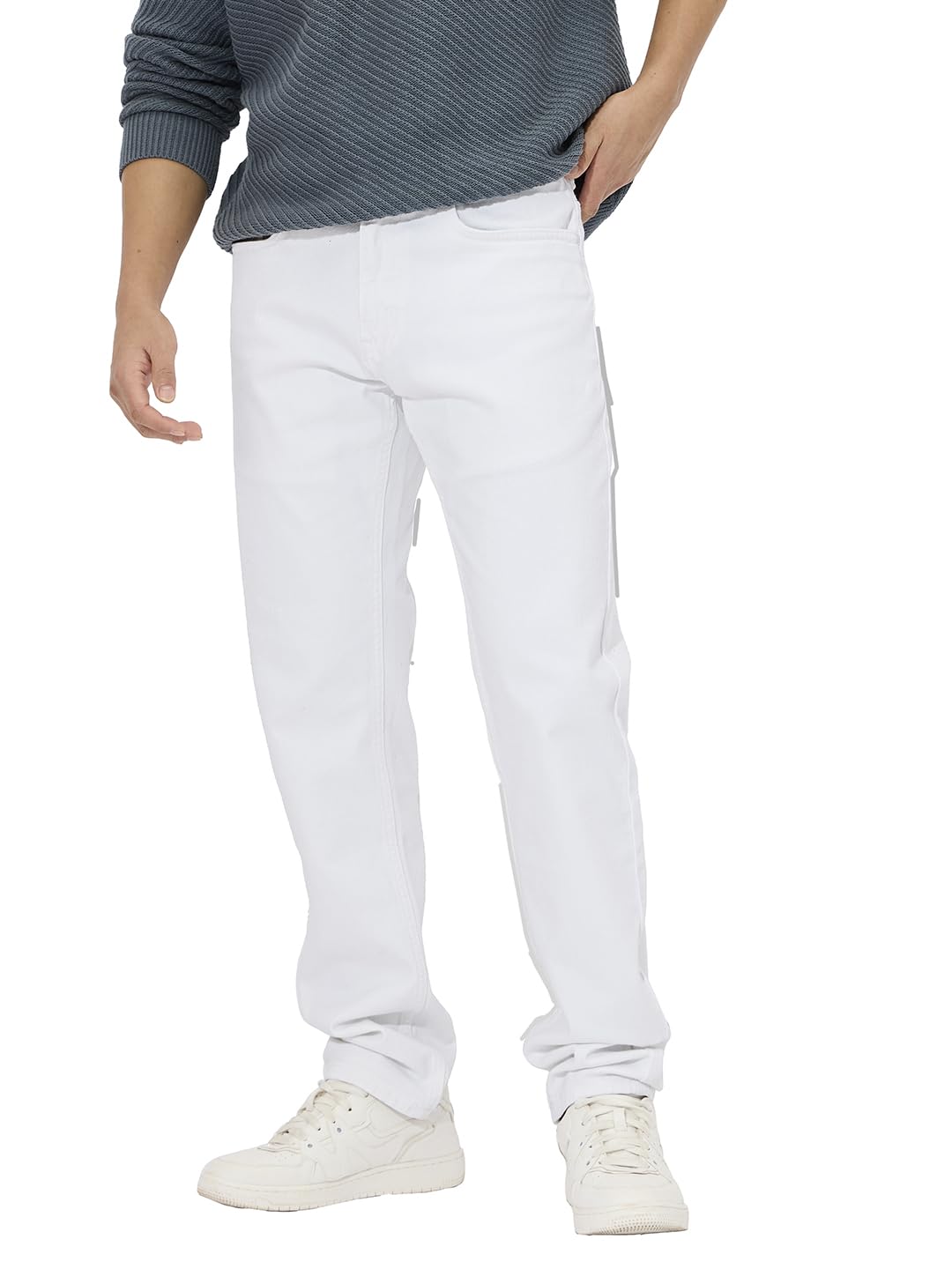 The Souled Store DenimOriginals: Ivory Men and Boys Buttoned Solid Cotton Blend Classic Fit Jeans