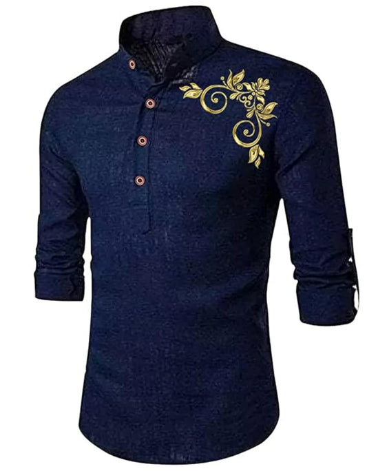 Deemoon MenS Full Sleeve Short Kurta Shirt With A Trendy Mandarin Collar Crafted From A Premium Cotton Blend For Comfort Ideal
