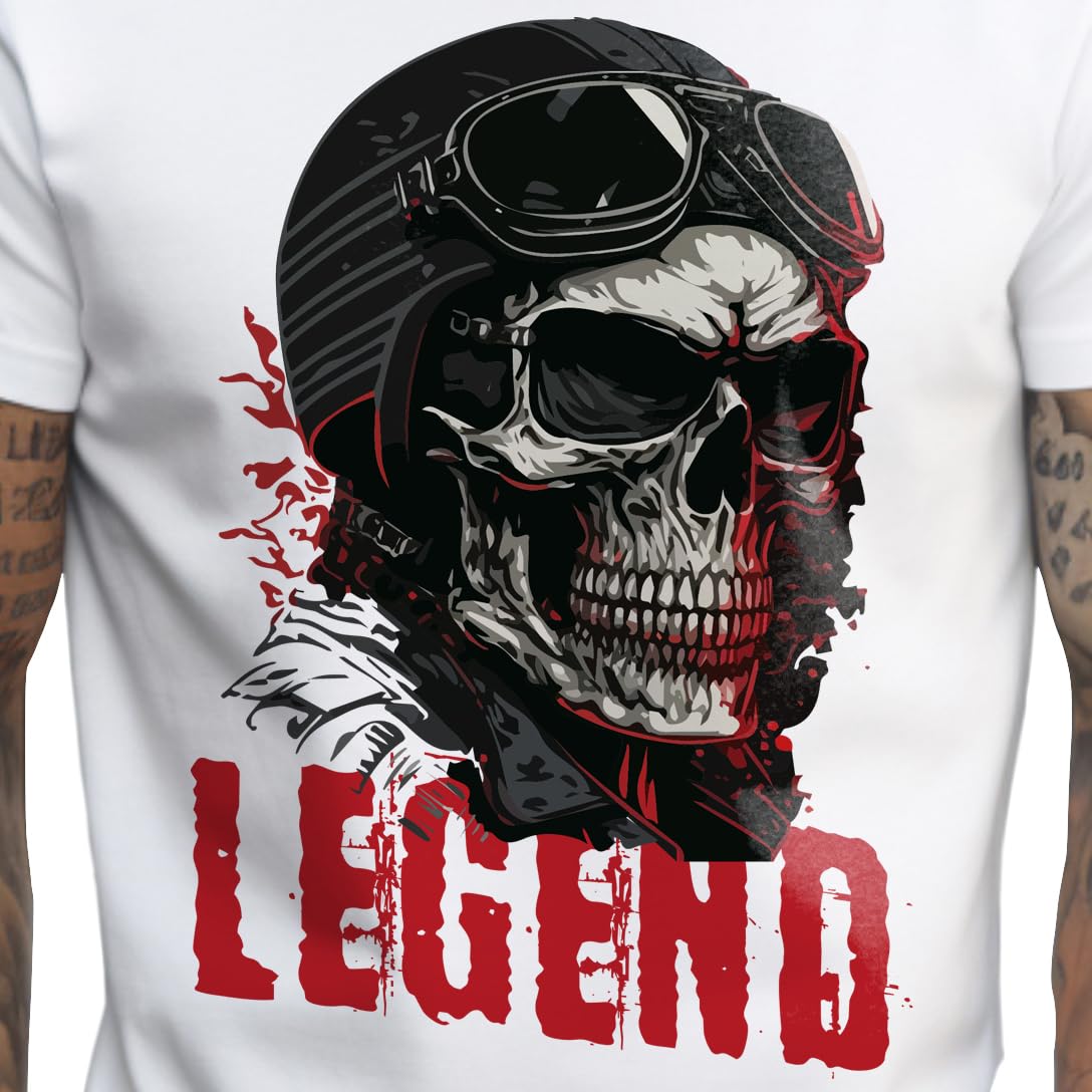 Peppyzone Mens Regular Fit T-Shirt (PZ-SkullRider132_White5