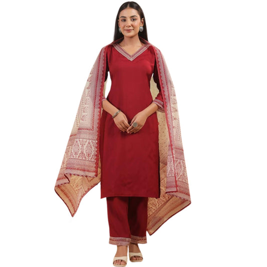 SHIENZY Womens Maroon Viscose Kurta Set with Printed Dupatta || Ethnic Wear for Women || Stylish Indian Suit for Girls || Festi