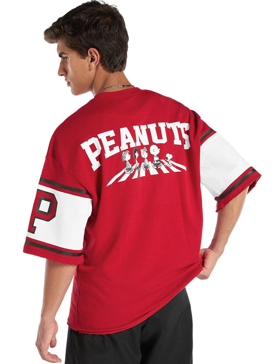 Bewakoof Official Peanuts Merchandise Mens Graphic Printed Oversized Fit Half Sleeve Round Neck Poly Cotton Sweatshirt_644619_R