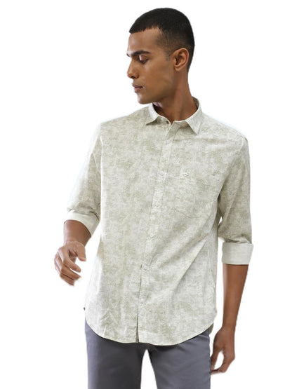 Turtle Men Cotton Tencel Slim Fit Grey Printed Full Sleeve Casual Shirt