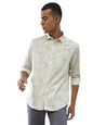 Turtle Men Cotton Tencel Slim Fit Grey Printed Full Sleeve Casual Shirt