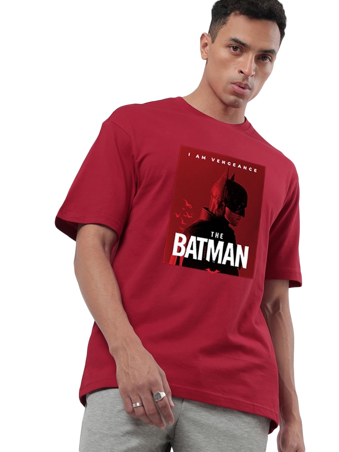 Bewakoof Official DC Merchandise Mens Graphic Print Oversized Fit Half Sleeve Round Neck Cotton T-Shirt