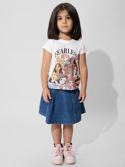 The Souled Store Official Disney Originals: Fearless Princess Girls Short Sleeves Round Neck Green Graphic Printed Regular Fit C