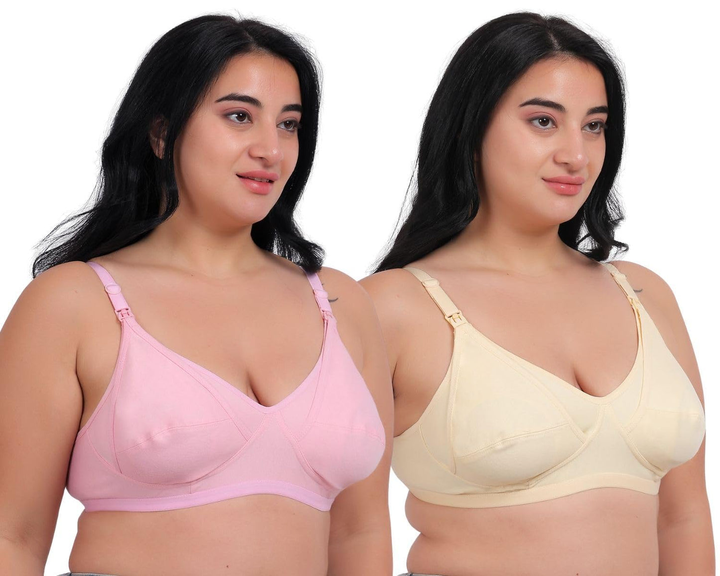 Fabme WomenS Cotton Wire Free Casual Nursing Bra (Pack Of 2) (Po2-Br_14_Skin, Pink
