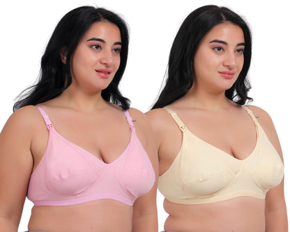 Fabme WomenS Cotton Wire Free Casual Nursing Bra (Pack Of 2) (Po2-Br_14_Skin, Pink