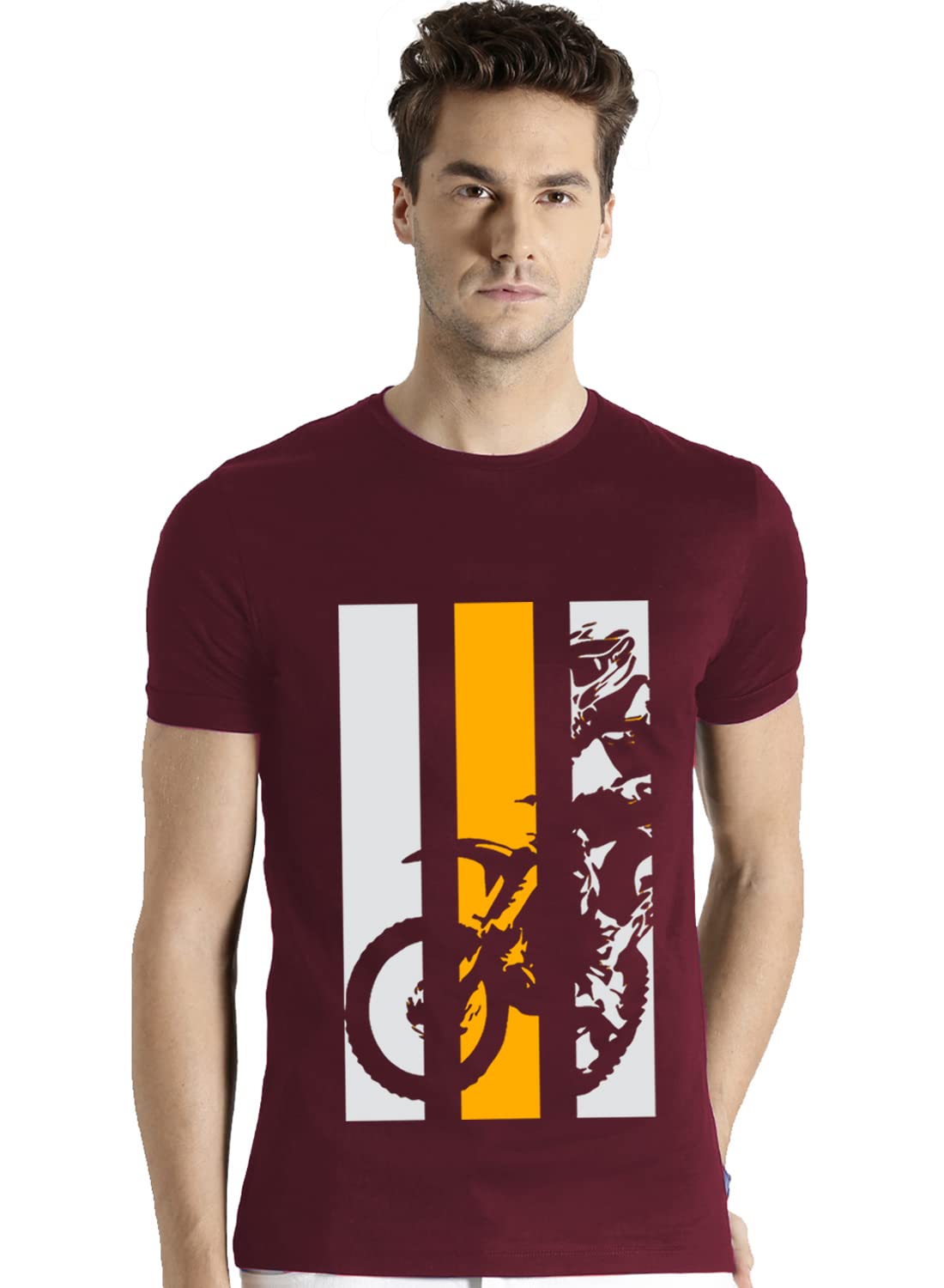 ADRO Men's Bike Rider Printed Cotton T-Shirt (RN22-2-BIK-MR_Maroon)
