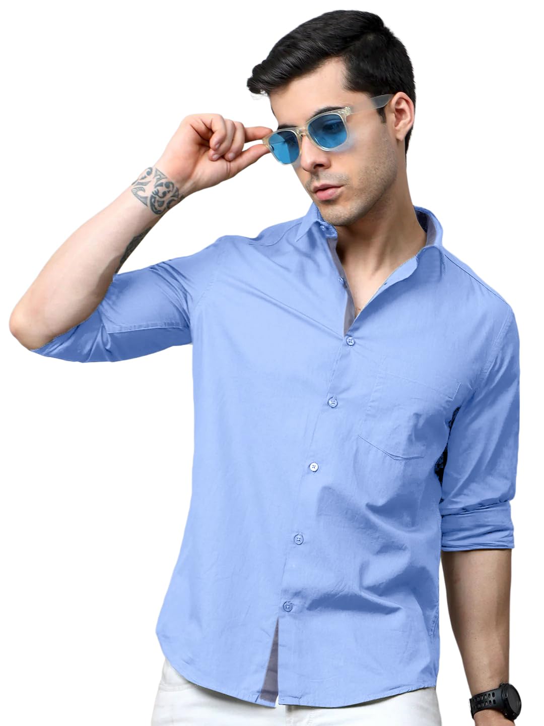 Pinkmint Cotton Soild Shirt for Men Long Sleev Spread Collar Pattern Formal Shirt, Casual Wear