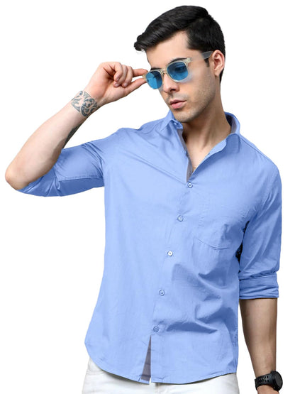 Pinkmint Cotton Soild Shirt for Men Long Sleev Spread Collar Pattern Formal Shirt, Casual Wear