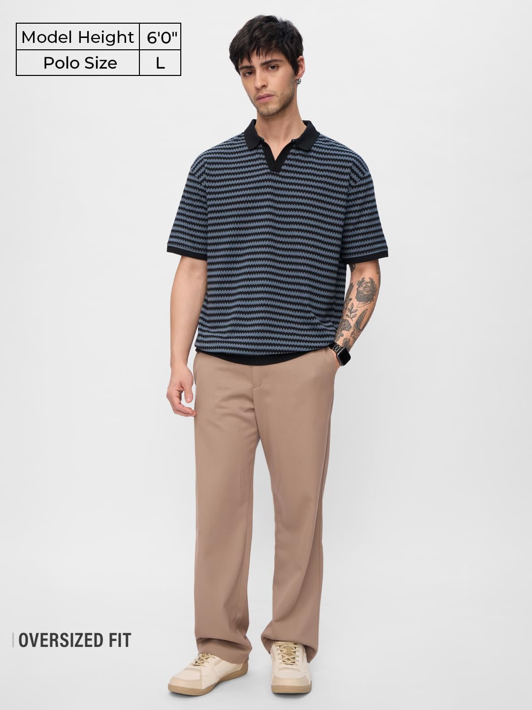 The Souled Store Jacquard Polo: Twilight Men and Boys Short Sleeves Collared Neck Striped Cotton Oversized Polos