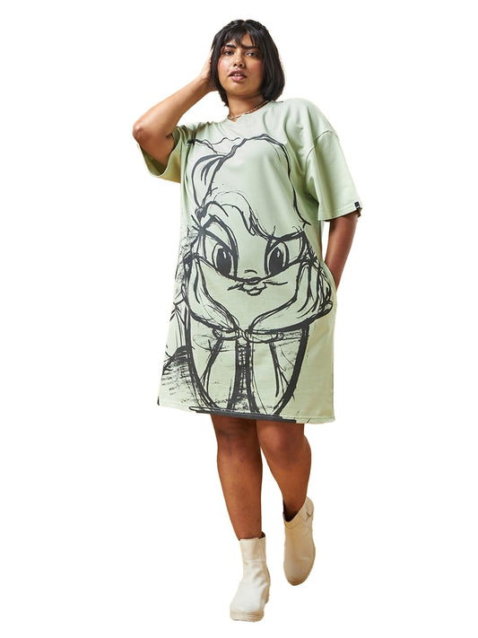 Bewakoof Official Looney Tunes Merchandise WomenS Graphic Printed Oversized Fit Half Sleeve Round Neck Poly Cotton Plus Size T-S