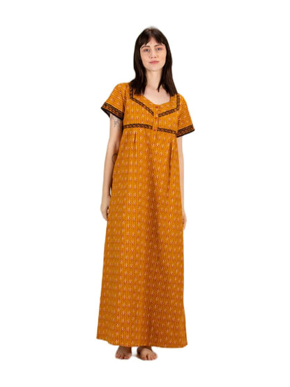 Evolove WomenS Cotton Long Maxi Night Gown Nighty Dress With Pocket & Stylish Button, Super Soft Comfortable (Yellow & Black, L