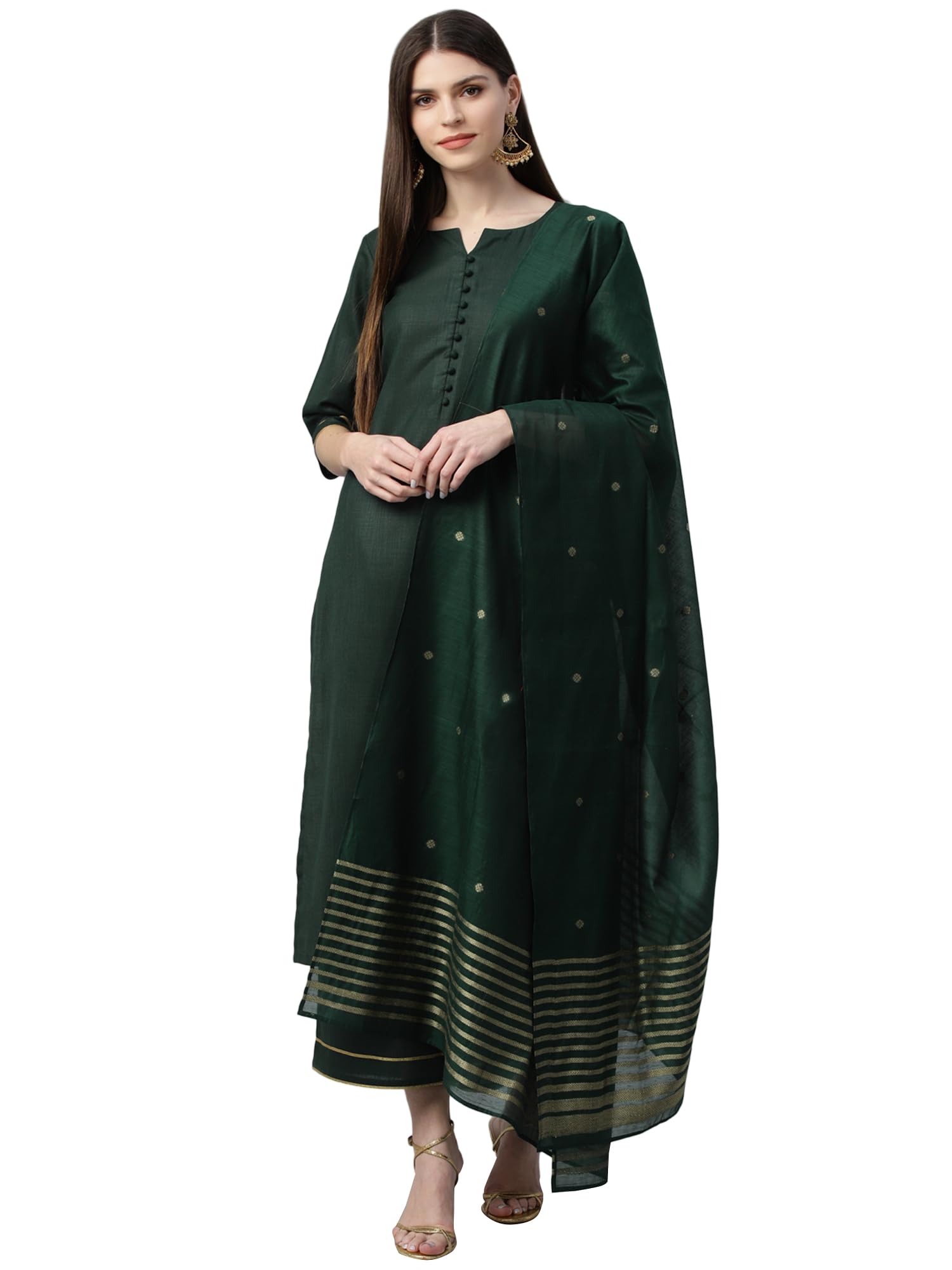 Libas Womens Cotton Kurta Sets (6871_Green
