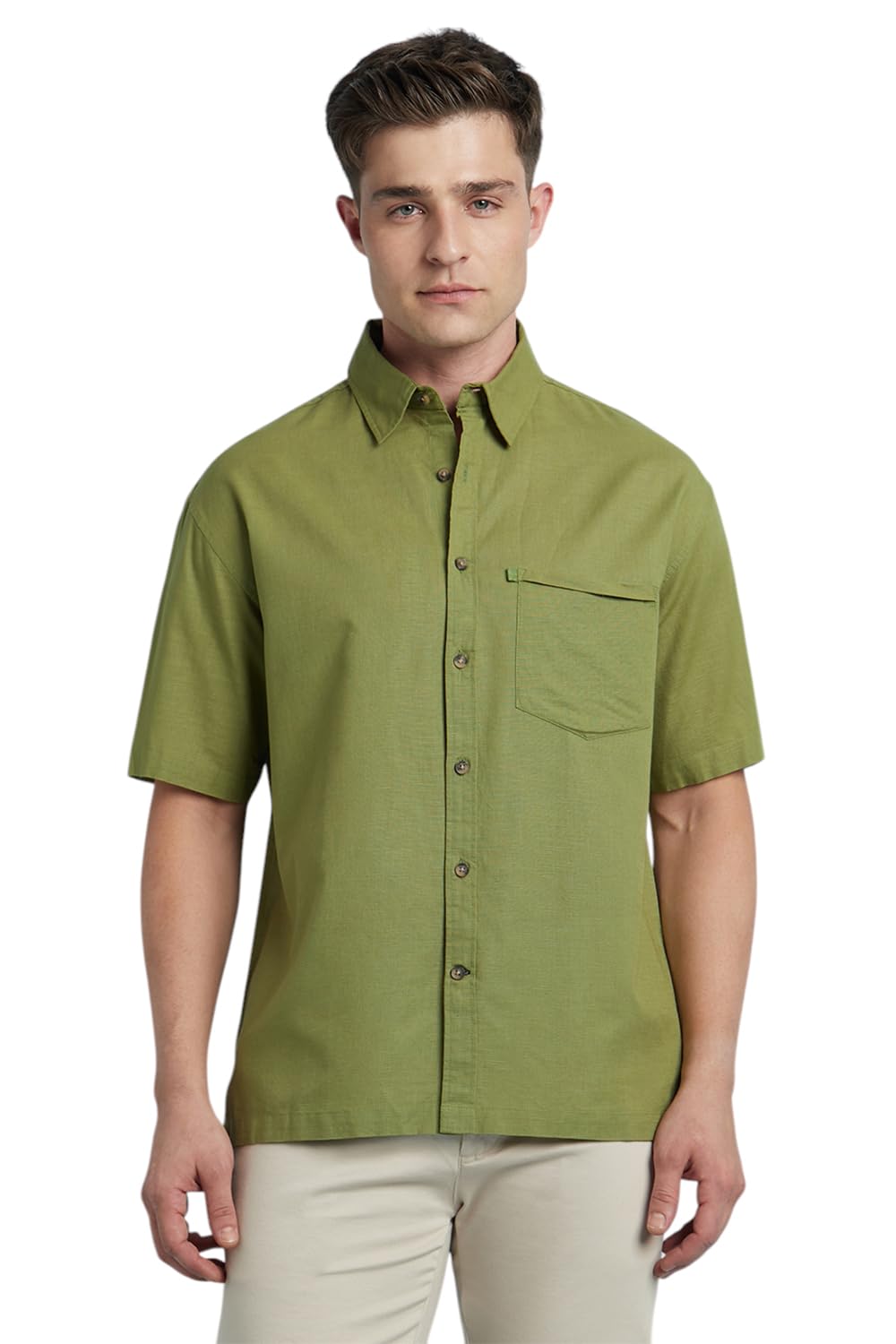 Dennis Lingo Men Cotton Relaxed Fit Textured Shirts Green