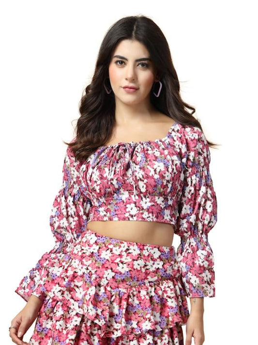 OOMPH! Full Sleeve Crop Top, Pink, mt867