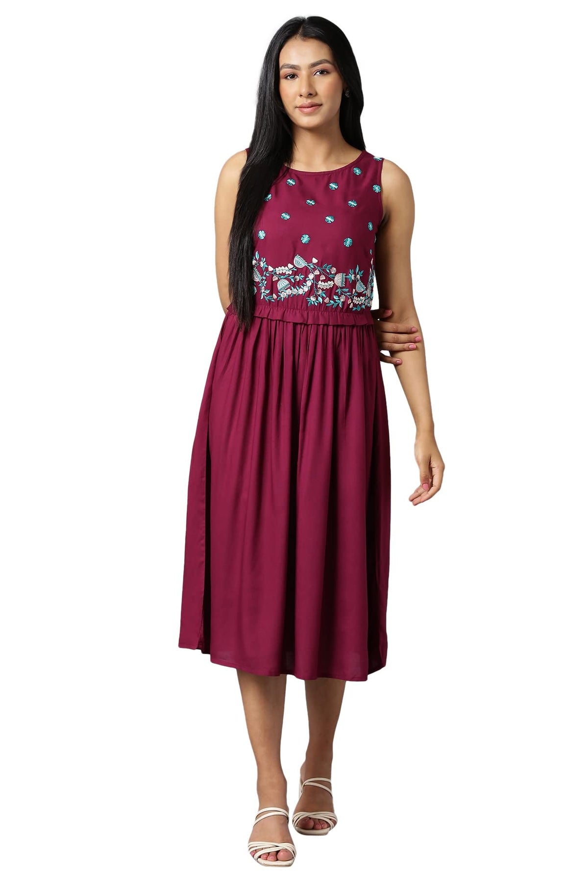 Aure Collection By Aurelia Purple Sleeveless Embroidered Dress