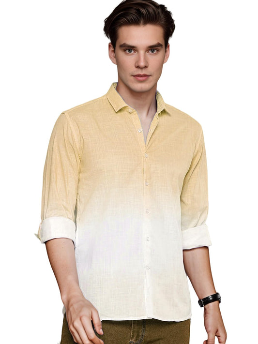 Indoprimo MenS Cotton Shirt With Full Sleeves Spread Collar Classic Style Solid Pattern Regular Fit And Standard Length Yellow