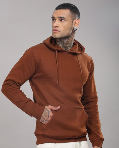 ADRO Men's Cotton Neck Hooded Sweatshirt (H24-M-PLN-BR_Downtown Brown