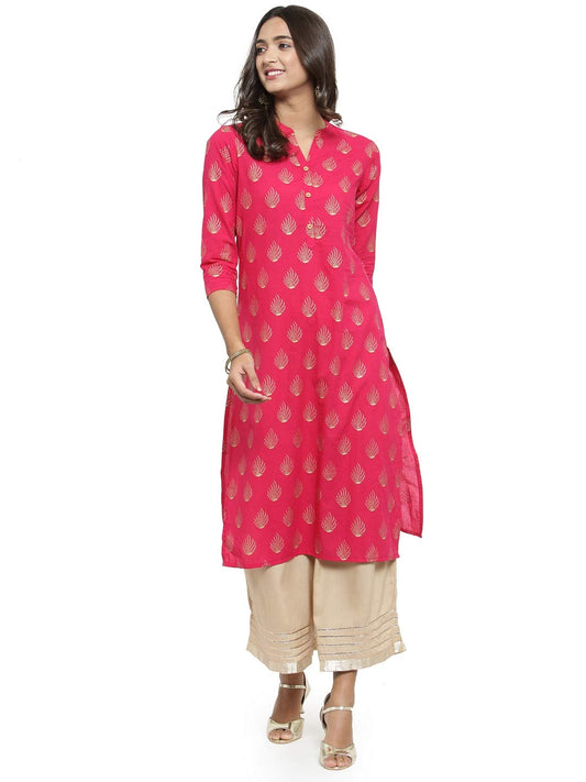 GoSriKi Women's Cotton Camouflage Straight Kurta
