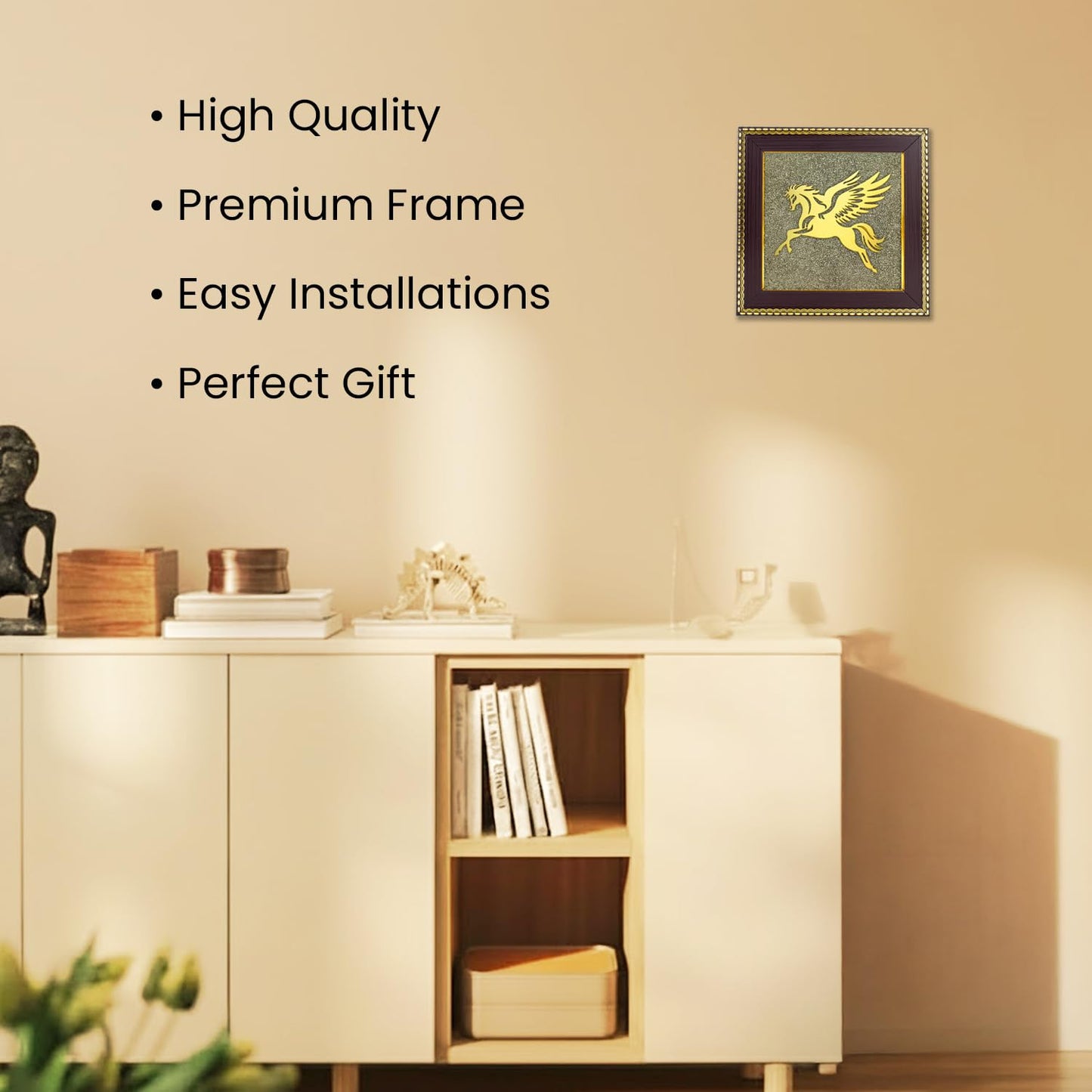 Astrotalk Flying Horse on Raw Pyrite Frame | Powerful Vastu Decorative Item | Pyrite Stone Brings Wealth, Luck & Success | Elegant Home Decor & Wall Decor Item for Living Room or Office