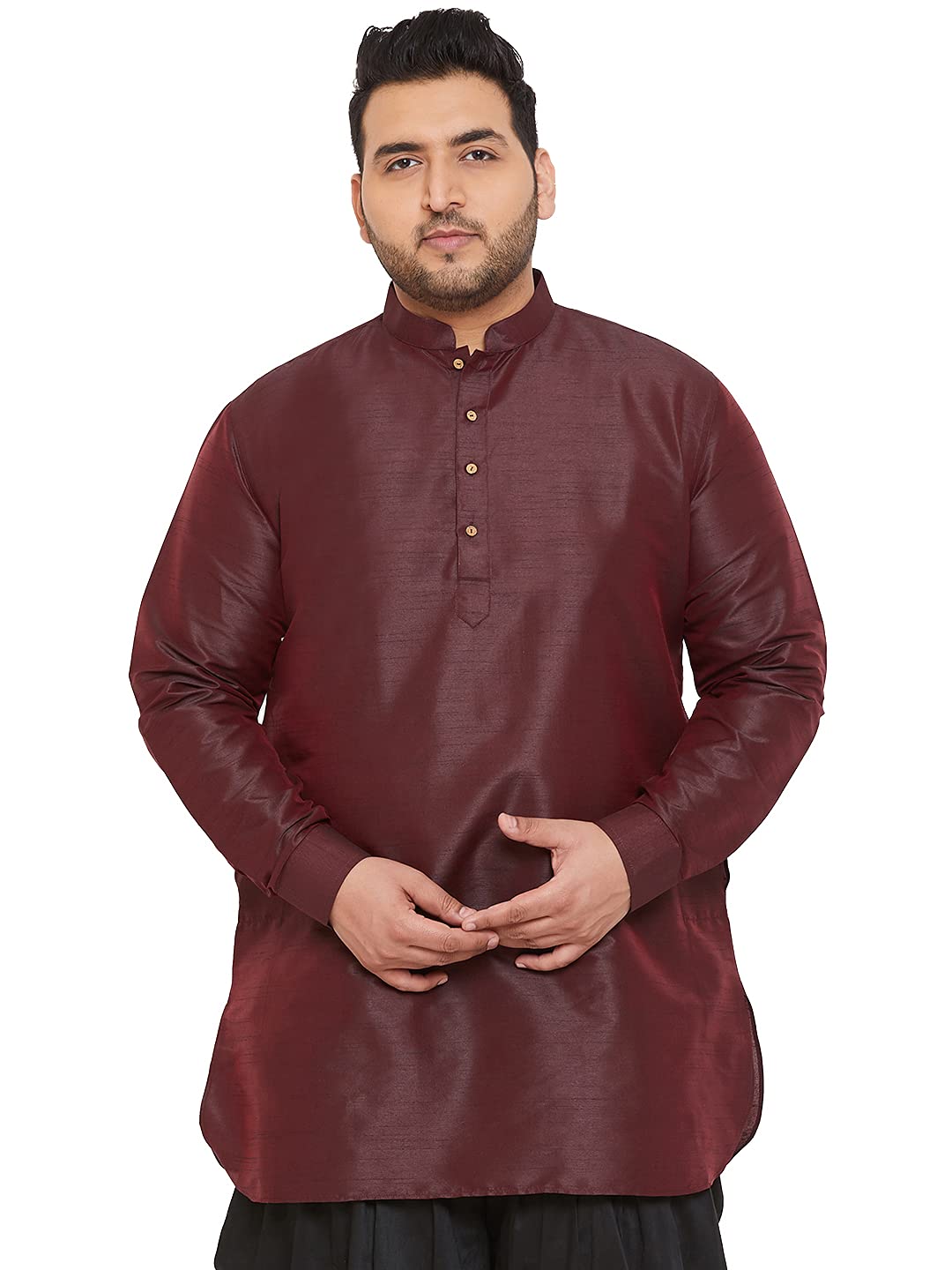 VASTRAMAY Plus Mens Wine Silk Blend Kurta (VPLUSMUK001WN_52)