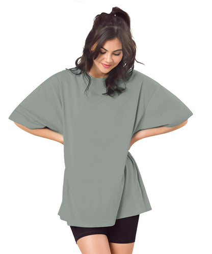 SHODOX Womens Cotton Blend Oversized Drop Shoulder Solid T-Shirt(Pack of 1)