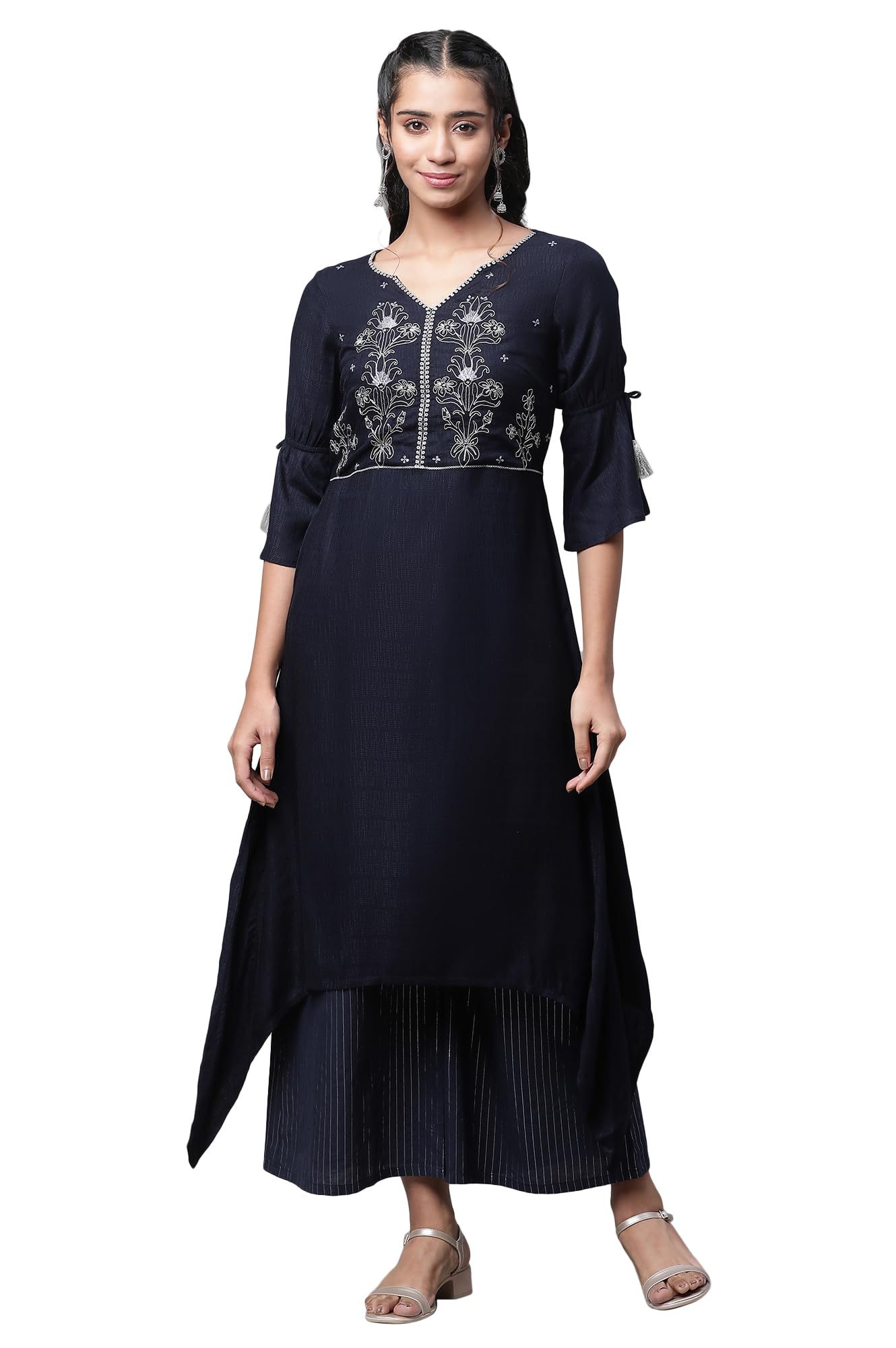 Aurelia Women's Dark Blue Viscose Asymmetrical Kurta, Palazzos Suit Set_23AUAS14189-605975_XS