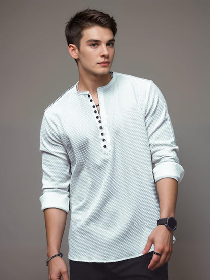 Indoprimo Men'S Regular Fit Imported Knited Casual Kurta Shirt For Men Full Sleeve