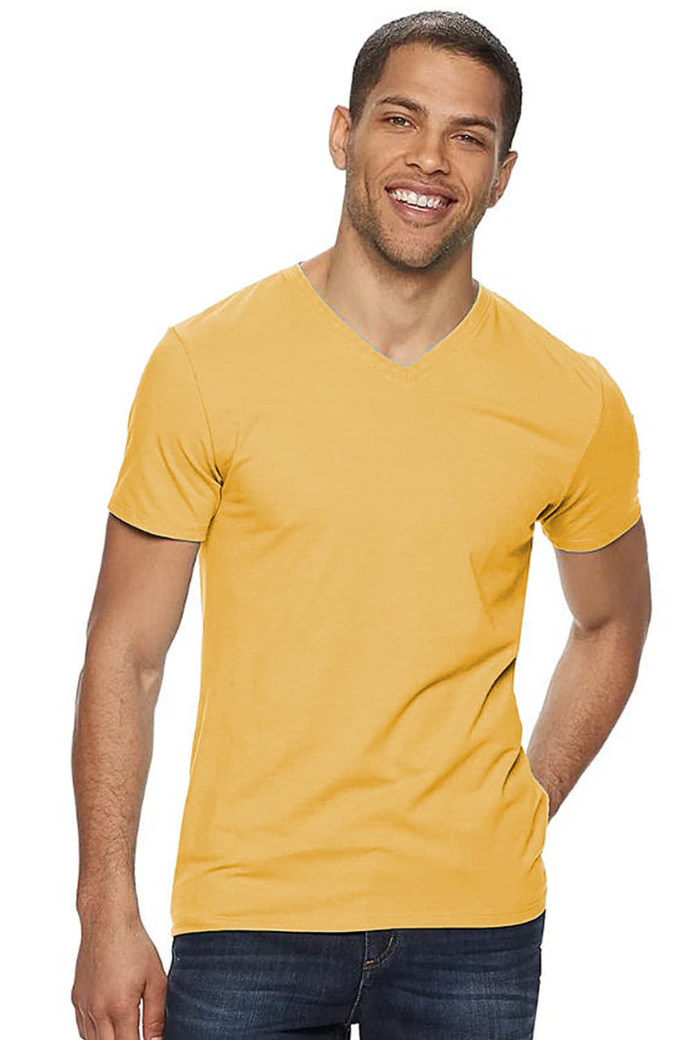 ADRO Men's V Neck Combo Plain Cotton T-Shirts_VCM2-PLN-WH-MU