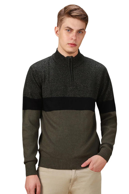 Dennis Lingo Men Colorblock Acrylic Regular Fit Full Sleeves Pullover Sweater Black