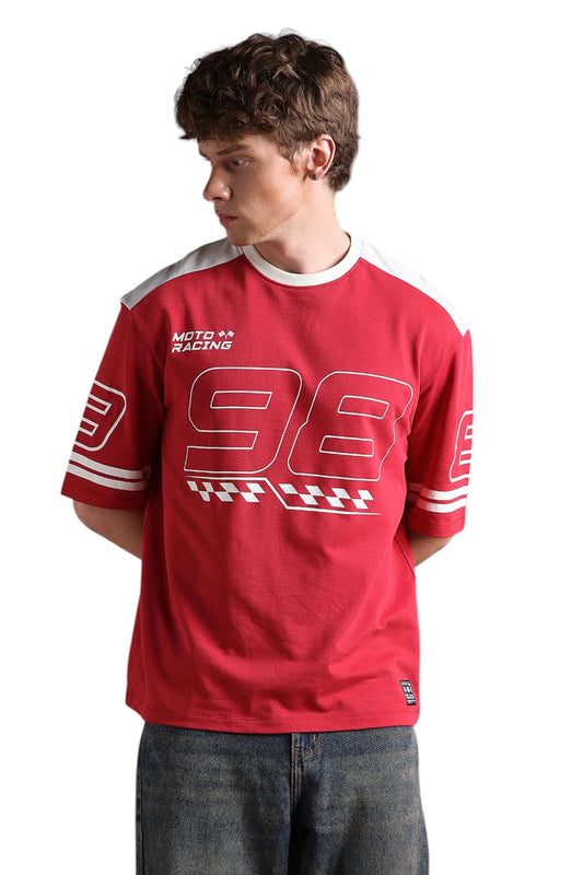 Hubberholme Men Printed Oversized Round Neck Half Sleeves Tshirts 24 Red