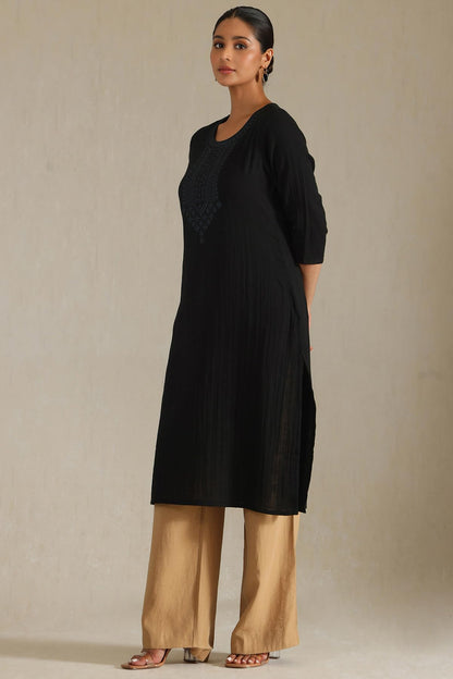 Soch Womens Pure Cotton Embroidered Regular Kurta (CWS5KU61166_Black