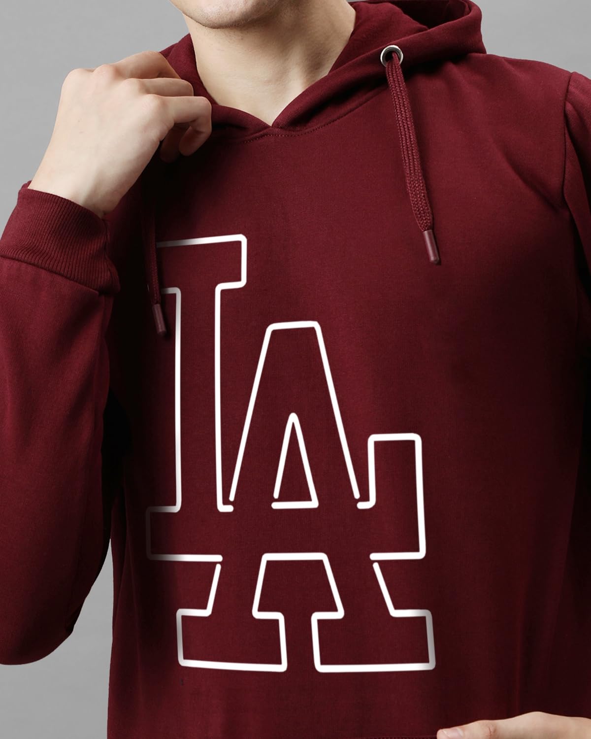 ADRO Men's Cotton Neck Hooded Sweatshirt (H24-LA-MR_Maroon