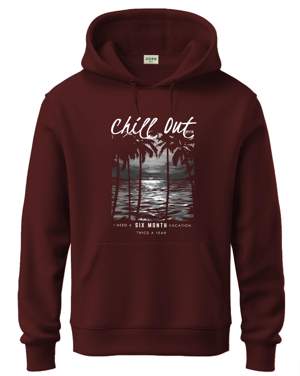 ADRO Men's Cotton Blend Neck Hooded Sweatshirt (H24-CHILL-MR_Maroon