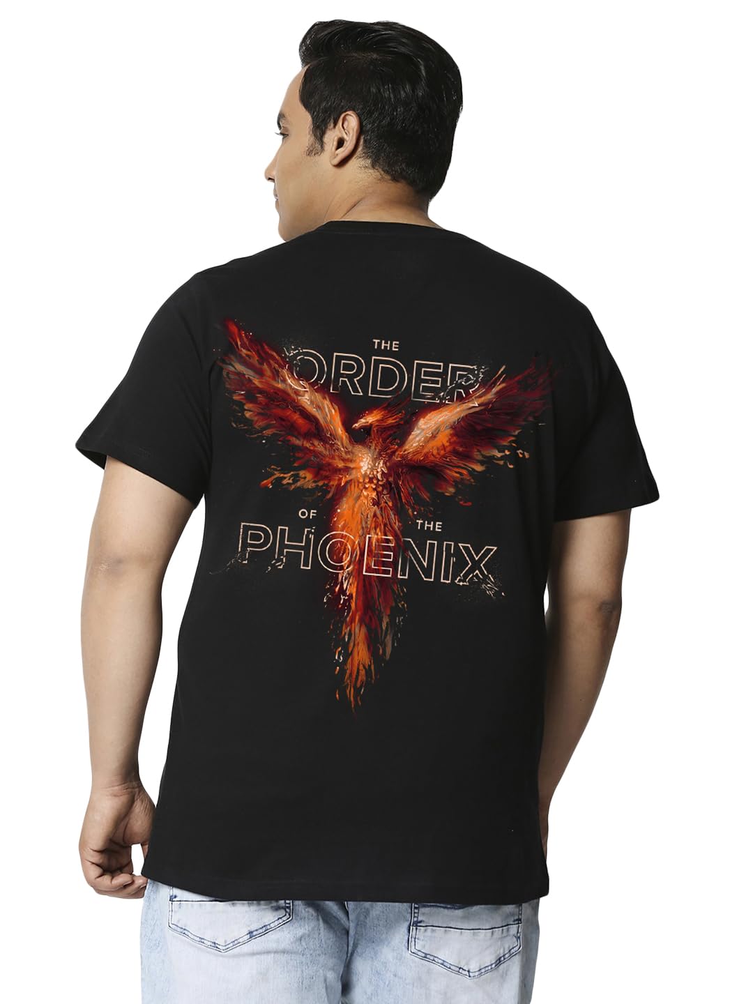 Bewakoof X Official Harry Potter Merchandise MenS Order Of The Phoenix Graphic Printed Cotton Jersey Plus Size T-Shirt - Oversiz