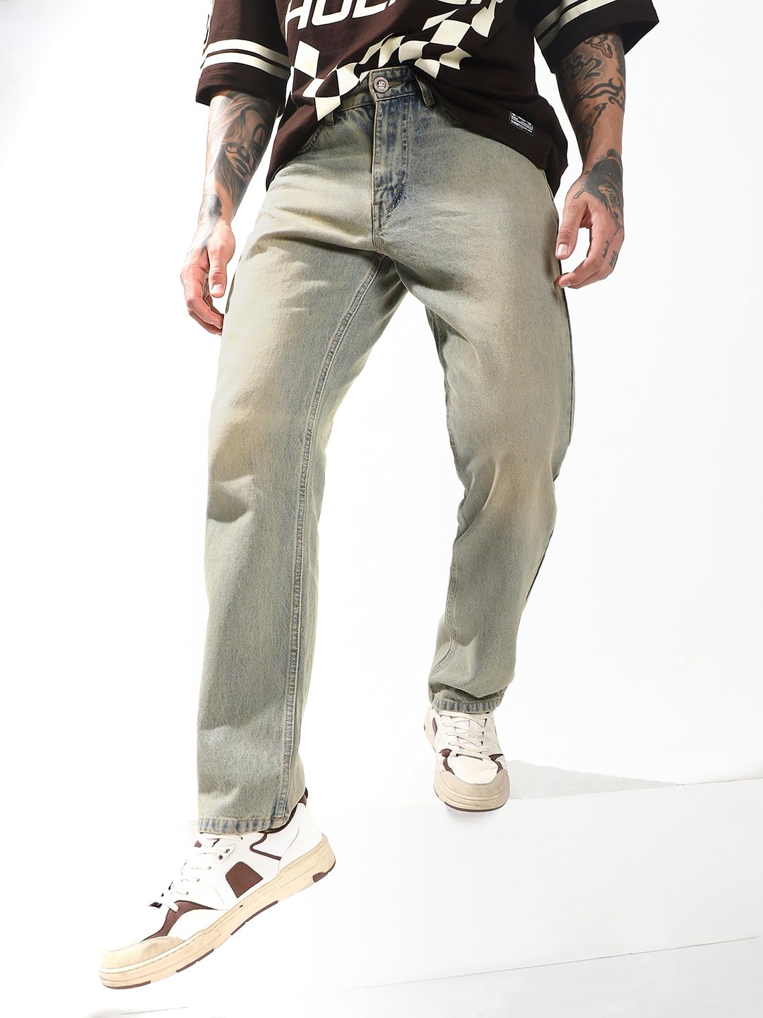 Hubberholme Men Washed Regular Relaxed Straight Fit Mid-Rise Jeans