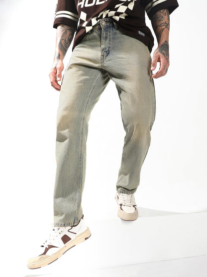 Hubberholme Men Washed Regular Relaxed Straight Fit Mid-Rise Jeans