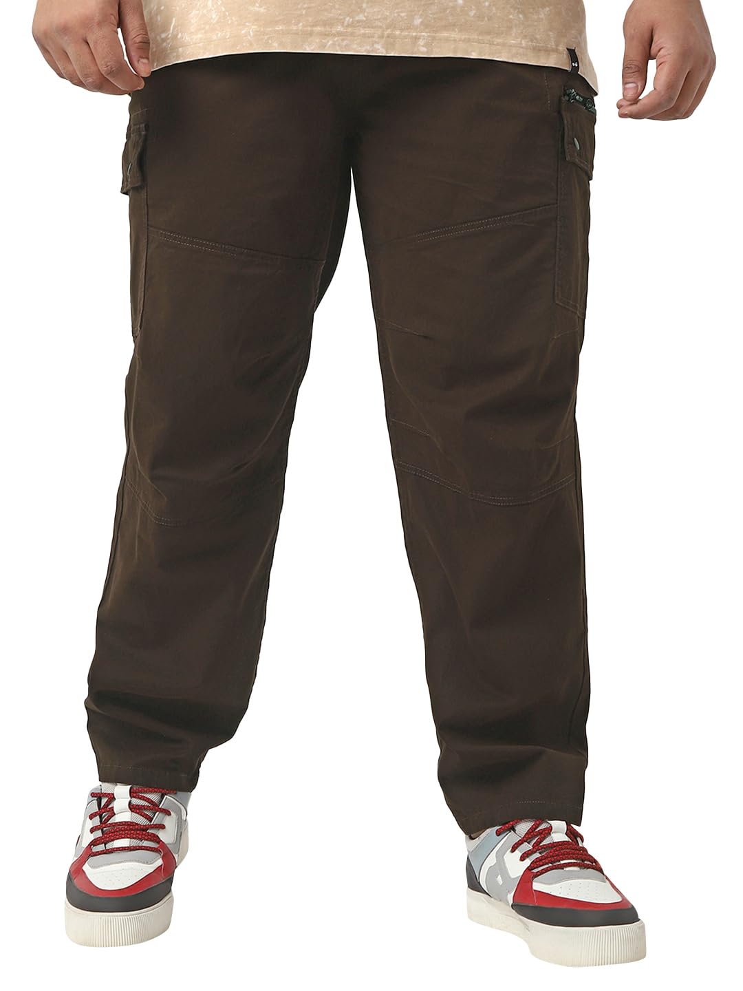 Bewakoof Mens Solid Baggy Oversized Fit Twill Plus Size Pant_648633_Brown_42