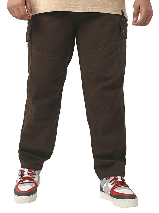 Bewakoof Mens Solid Baggy Oversized Fit Twill Plus Size Pant_648633_Brown_42