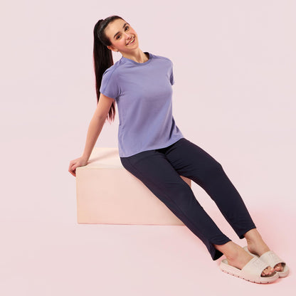 Enamor Womens Solid Relaxed Fit T-Shirt (E306_Chalky Violet Mel