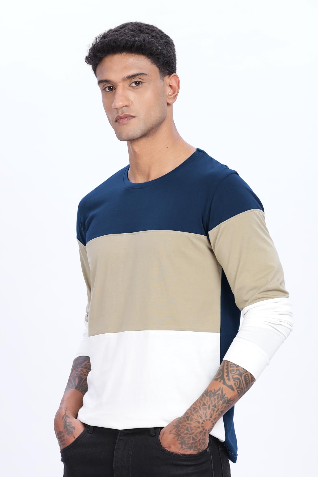 ADRO Men Full Sleeve T-Shirt | Soft Cotton Tshirt for Men| Stylish Multi Color Full Sleeve Round Neck Tshirt for Men|FR24-NBBE