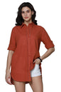 High Star WomenS Solid Oversized Fit Shirt (Hswshs2405_Rust