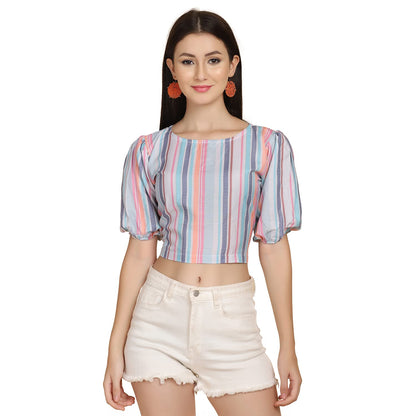 Leriya Fashion Women Striped Top With Half Sleeves For Office Wear, Casual Wear Both Use To Western Top & Saree For Blouse (Medi
