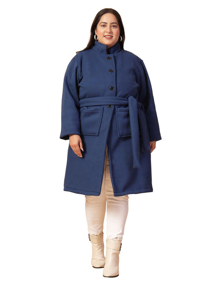 Rigo Cotton Full Sleeves Plus Size Long Overcoat for Women | Plus Size, Lapel Collar Womens Jacket | Winter Wear Over Coat for