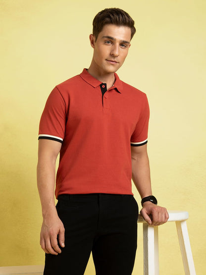 Dennis Lingo Men Rust Cotton Regular Fit Solid T-Shirts