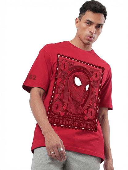 Bewakoof Official Marvel Merchandise Peter Parker Mens Graphic Printed Oversized Fit Half Sleeve Round Neck Cotton T-Shirt_6609