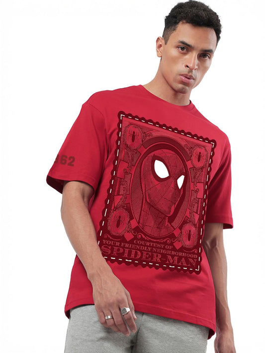Bewakoof Official Marvel Merchandise Peter Parker Mens Graphic Printed Oversized Fit Half Sleeve Round Neck Cotton T-Shirt_6609